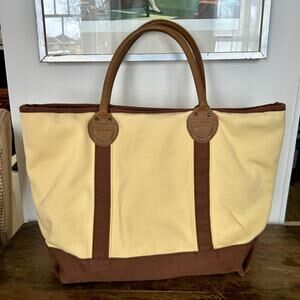 Vintage Restoration Hardware Tote | Buttercream Yellow Canvas & Leather Bag